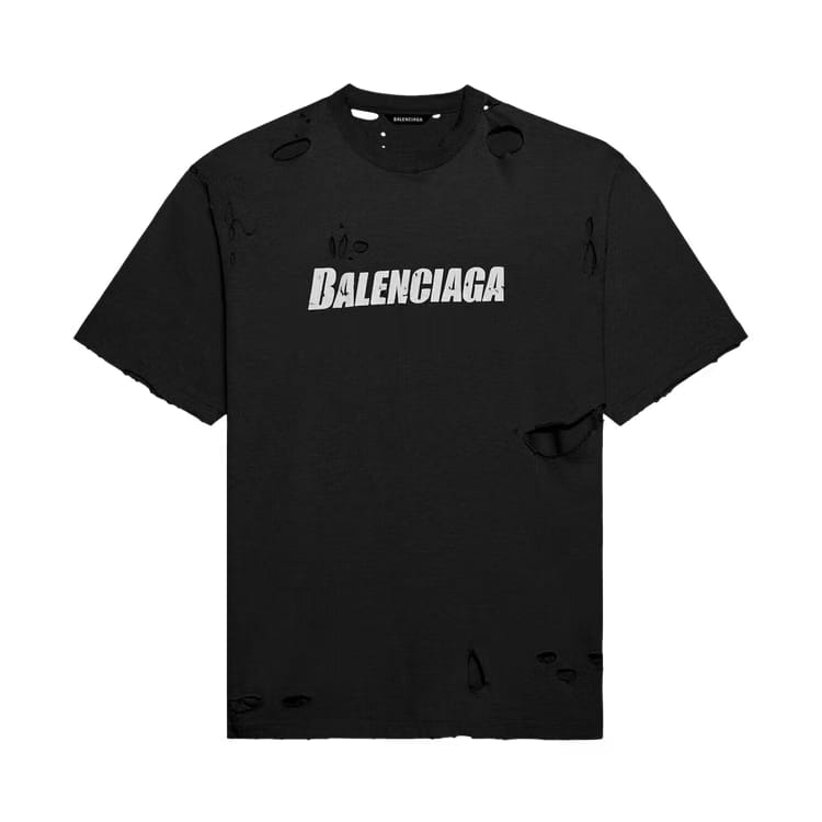 Balenciaga Caps Destroyed Flatground T-Shirt Black