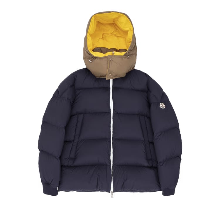 Moncler Loeb Puffer Full Zip Jacket Navy Blue/Yellow