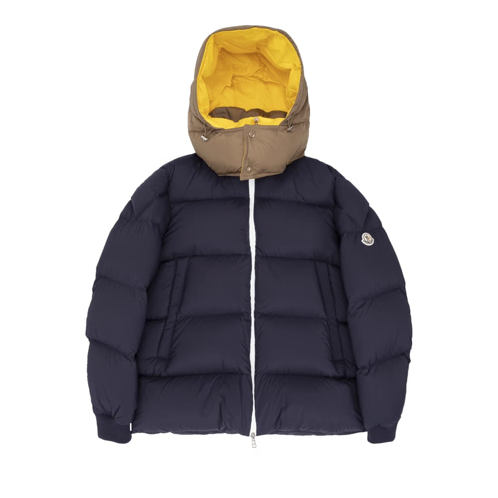 Moncler Loeb Puffer Full Zip Jacket Navy Blue/Yellow