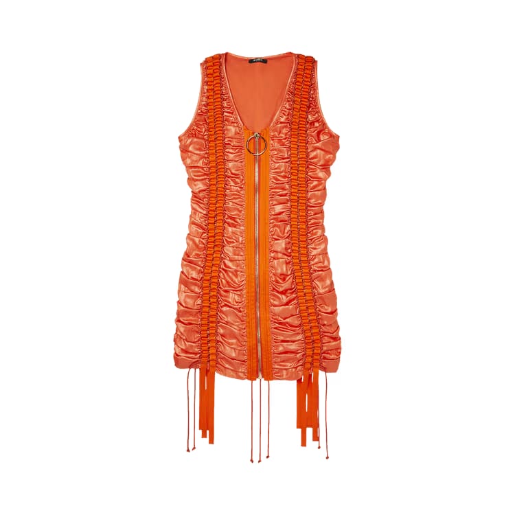 Balmain Shorts Zipped Lace-Up Satin Dress Orange