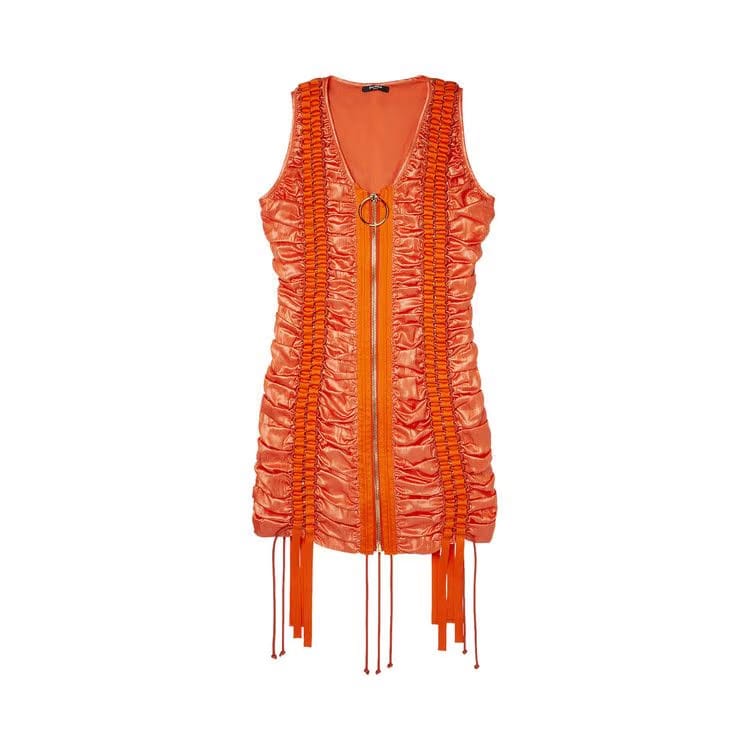 Balmain Shorts Zipped Lace-Up Satin Dress Orange