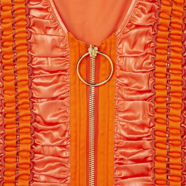 Balmain Shorts Zipped Lace-Up Satin Dress Orange