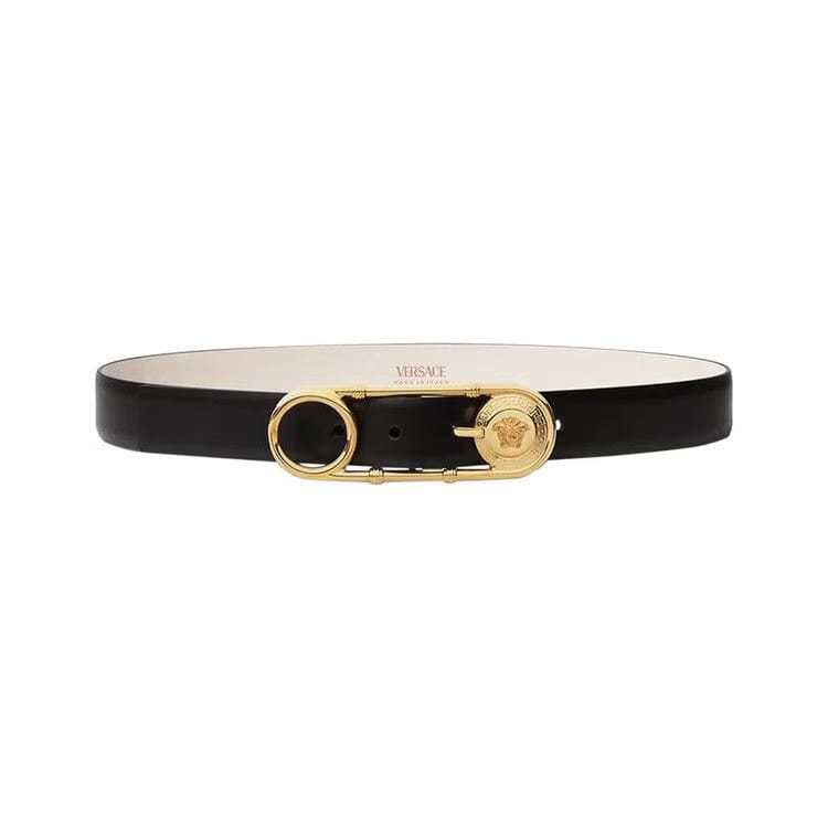 Versace Safety Pin Leather Belt Black/Versace Gold
