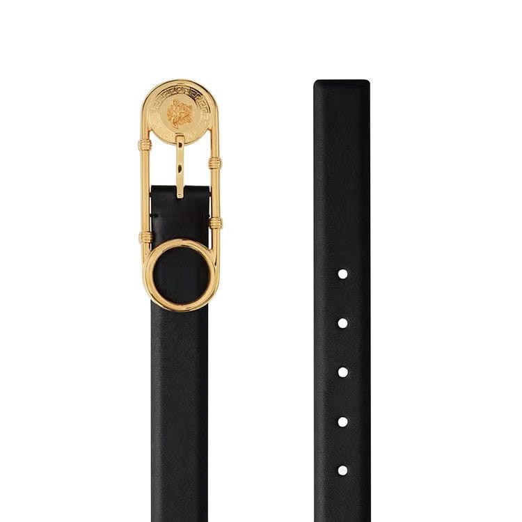 Versace Safety Pin Leather Belt Black/Versace Gold