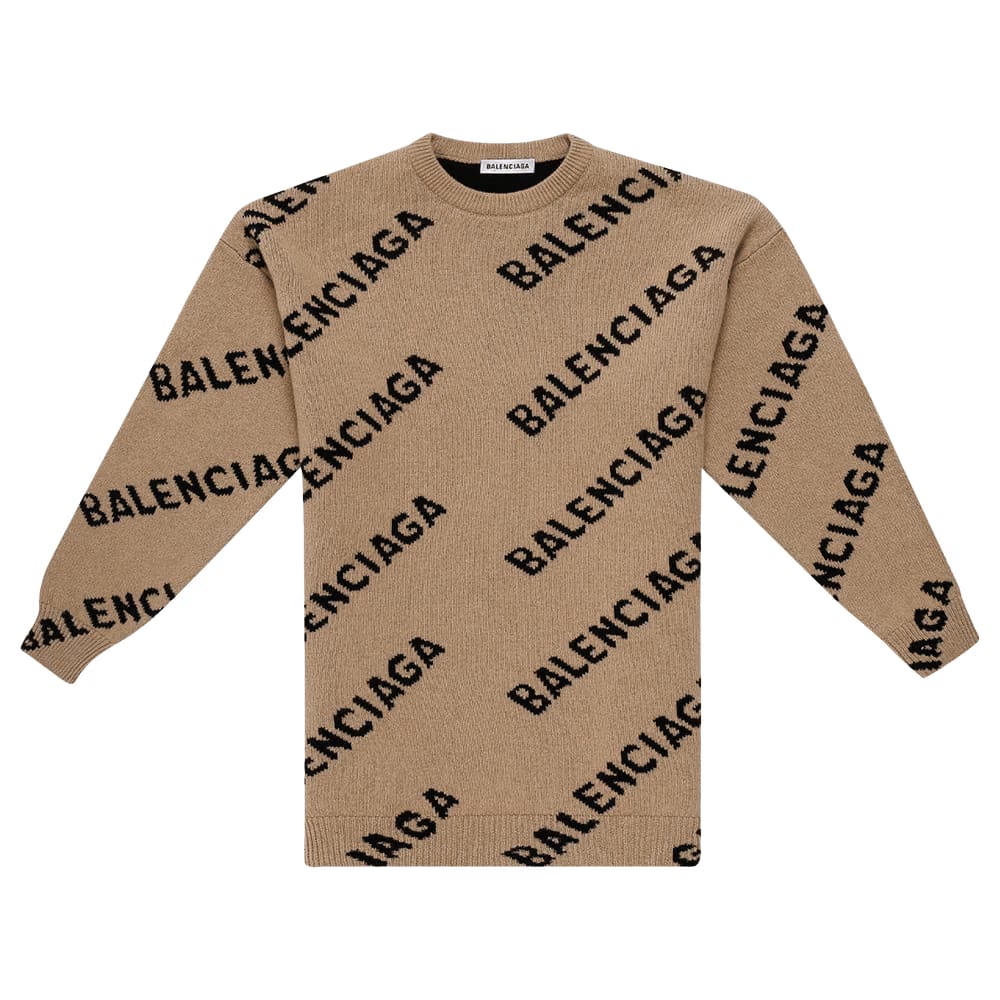 Balenciaga All Over Logo Crewneck Beige/Black