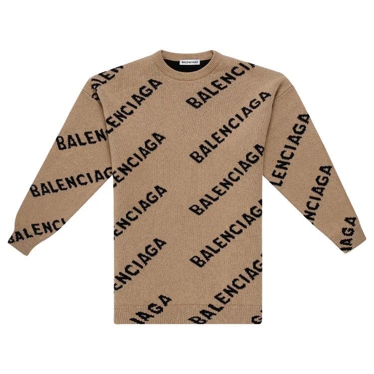 Balenciaga All Over Logo Crewneck Beige/Black