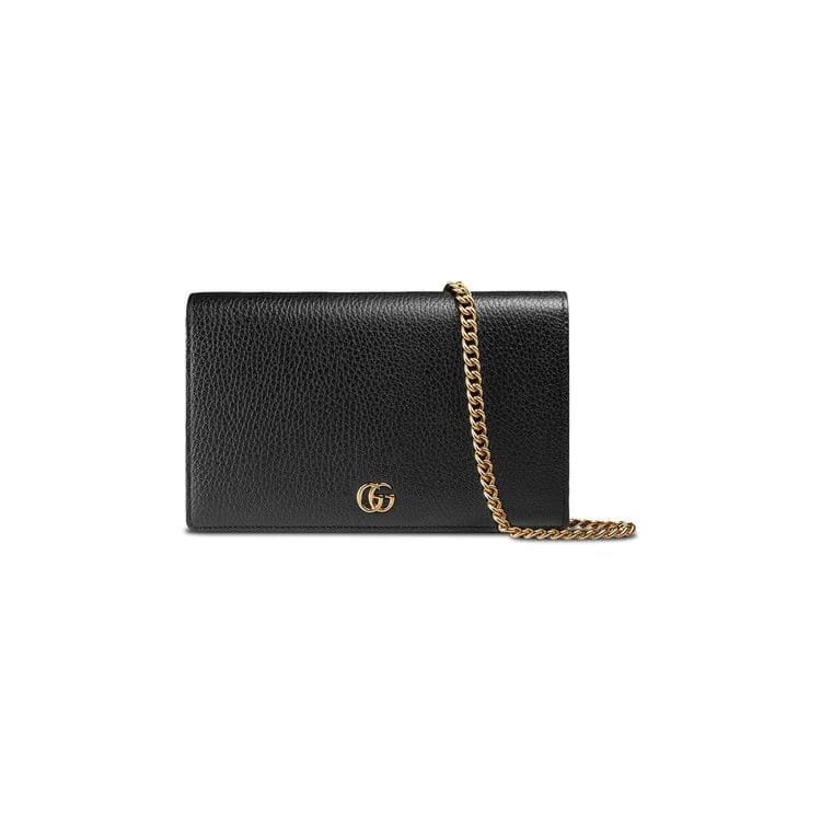 Gucci GG Marmont Leather Mini Chain Shoulder Bag Black