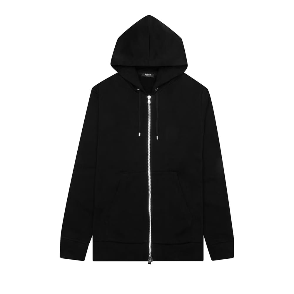 Balmain Zipped Printed Hoodie Noir/Blanc