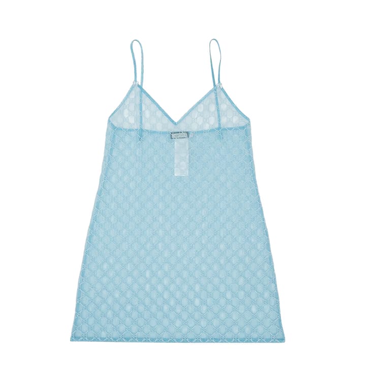 Gucci GG Logo Print Tulle Slip Dress Light Blue