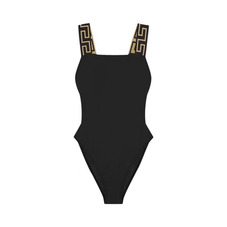 Versace Greca Border Print Swimsuit Black