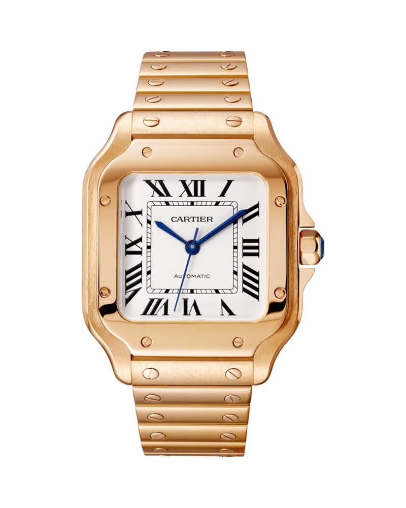 CARTIER SANTOS DE CARTIER, MEDIUM, AUTOMATIC, ROSE GOLD, INTERCHANGEABLE METAL AND LEATHER BRACELETS