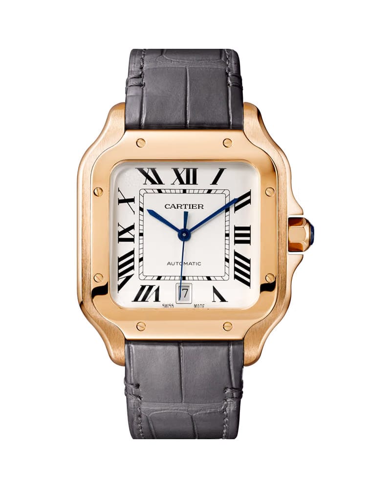 CARTIER SANTOS DE CARTIER, LARGE, AUTOMATIC, ROSE GOLD, INTERCHANGEABLE METAL AND LEATHER BRACELETS