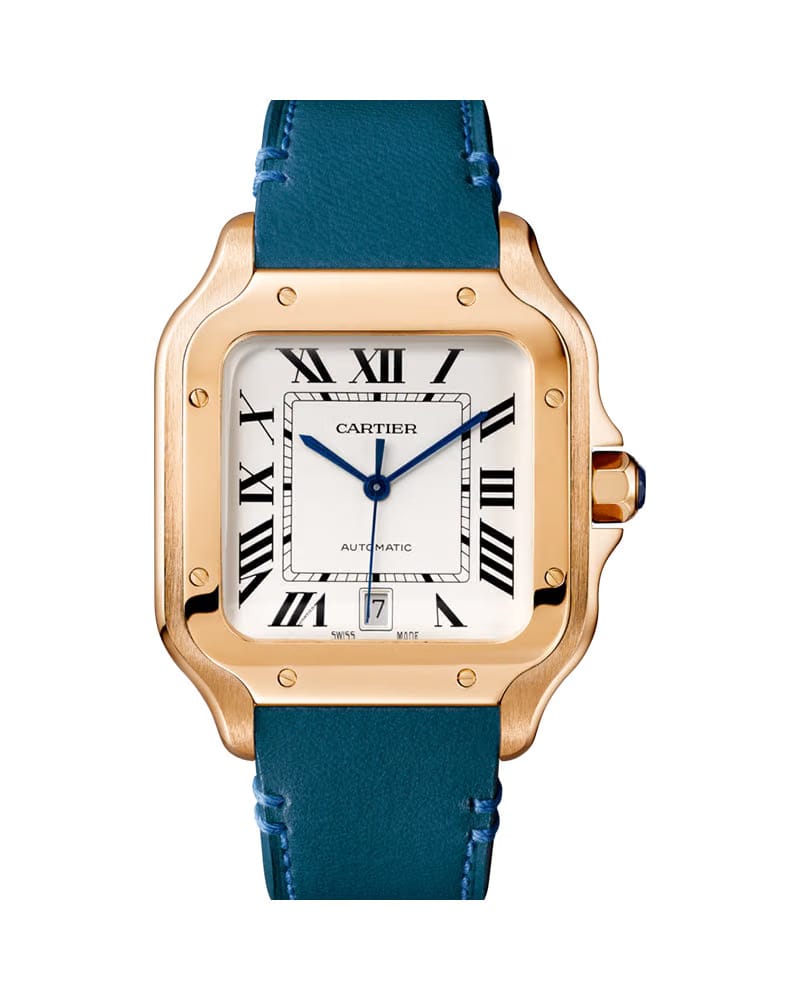 CARTIER SANTOS DE CARTIER, LARGE, AUTOMATIC, ROSE GOLD, TWO INTERCHANGEABLE LEATHER BRACELETS