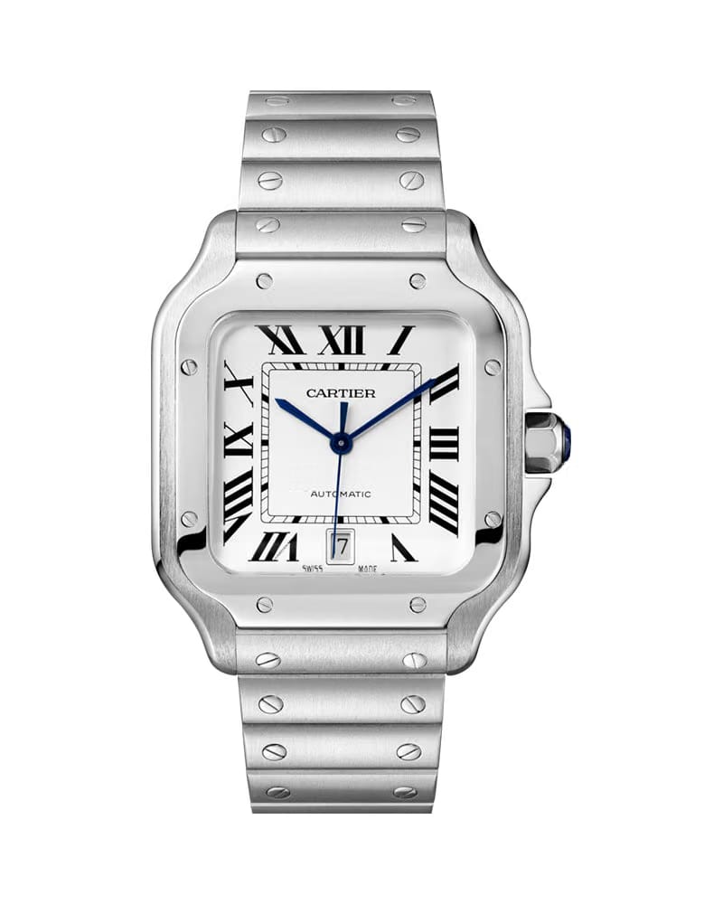 CARTIER SANTOS DE CARTIER, LARGE, AUTOMATIC, STEEL, INTERCHANGEABLE METAL AND LEATHER BRACELETS