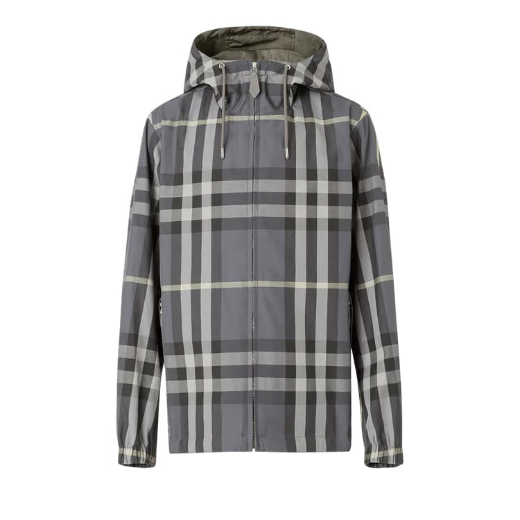 Burberry Reversible Check Blend Hooded Jacket Seal Grey