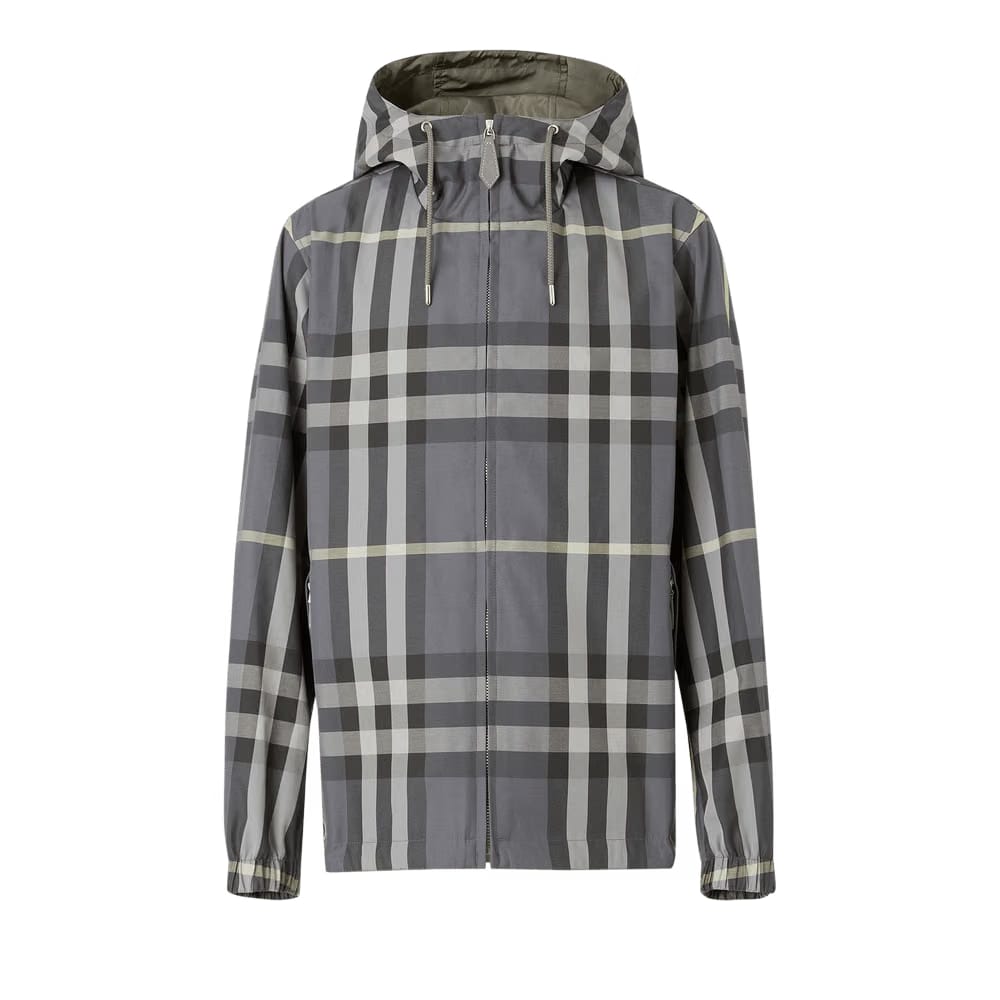 Burberry Reversible Check Blend Hooded Jacket Seal Grey