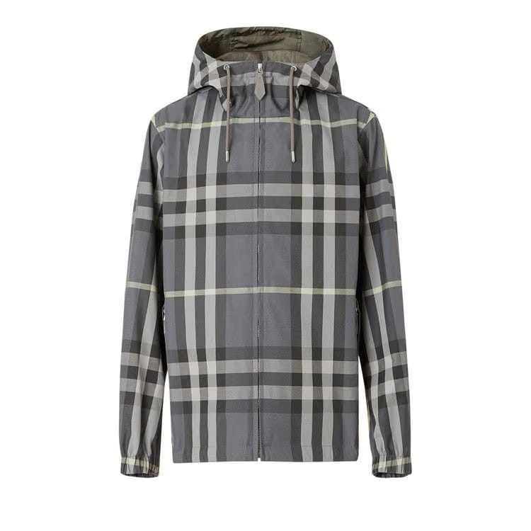Burberry Reversible Check Blend Hooded Jacket Seal Grey