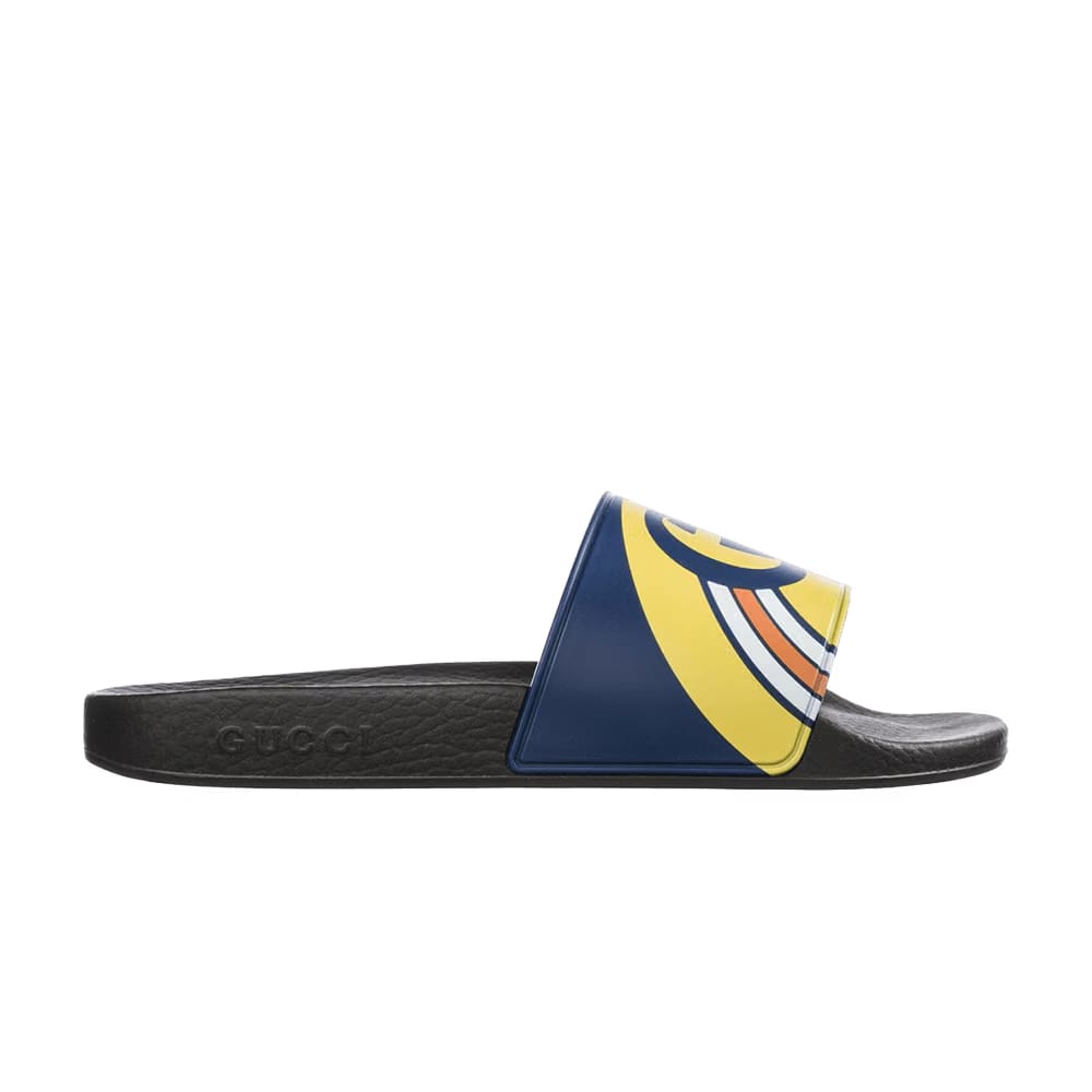 Gucci Pursuit Logo Slides Gold Navy