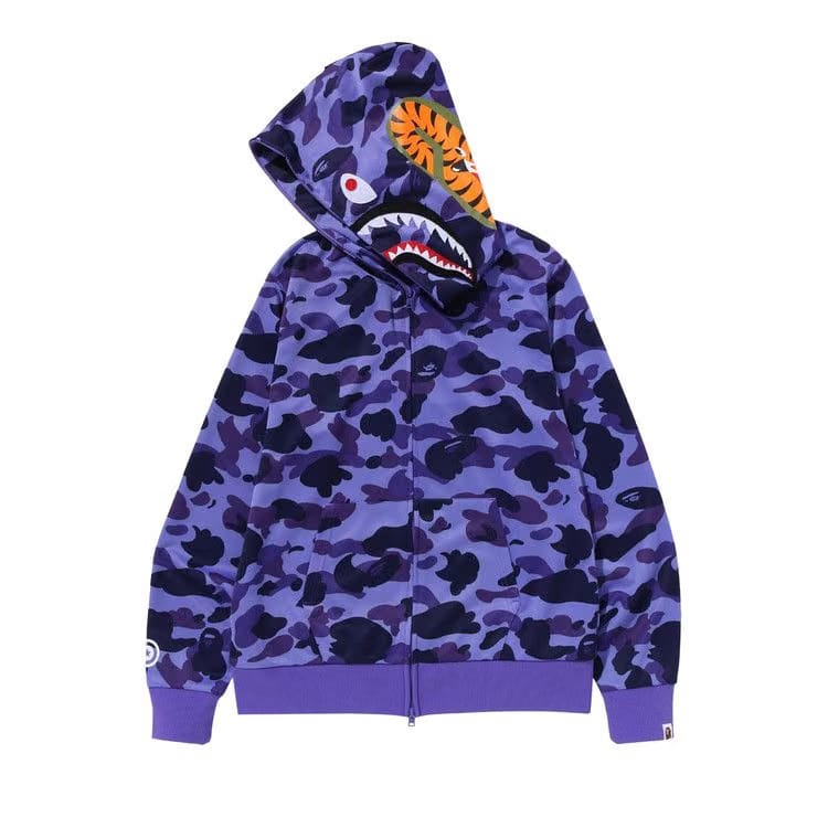 BAPE 1st Camo Jersey Shark Full Zip Hoodie Purple