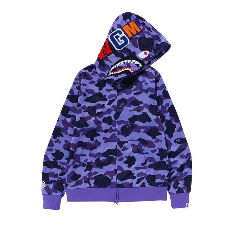 BAPE 1st Camo Jersey Shark Full Zip Hoodie Purple