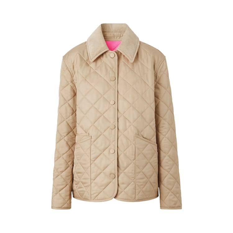 Burberry Corduroy Collar Diamond Quilted Barn Jacket Soft Fawn