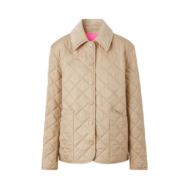 Burberry Corduroy Collar Diamond Quilted Barn Jacket Soft Fawn