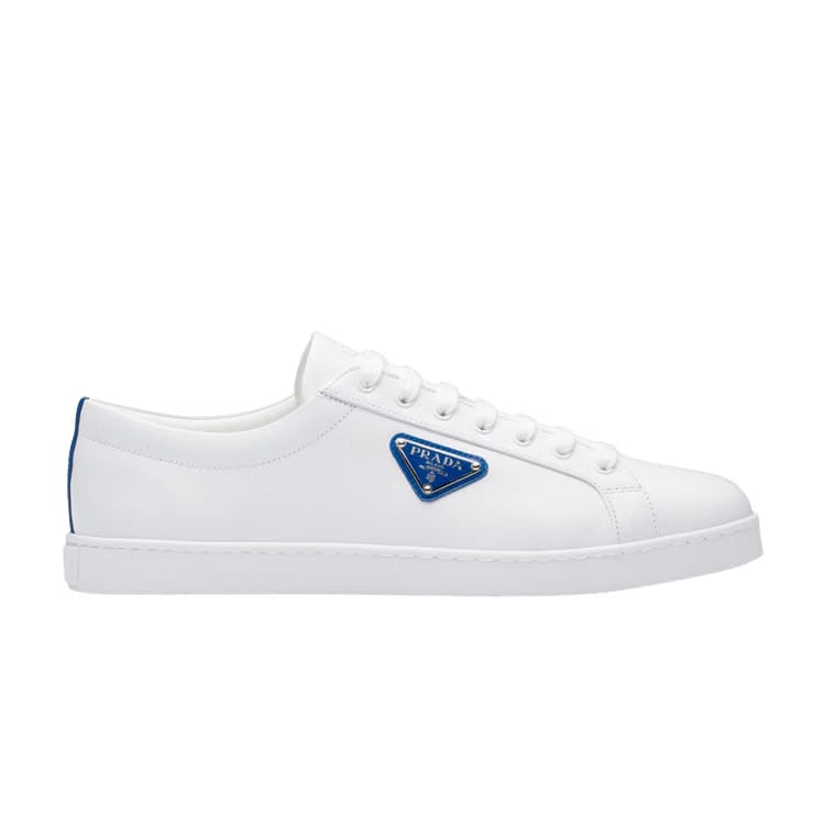 Prada Brushed Leather Sneaker White Cobalt Blue