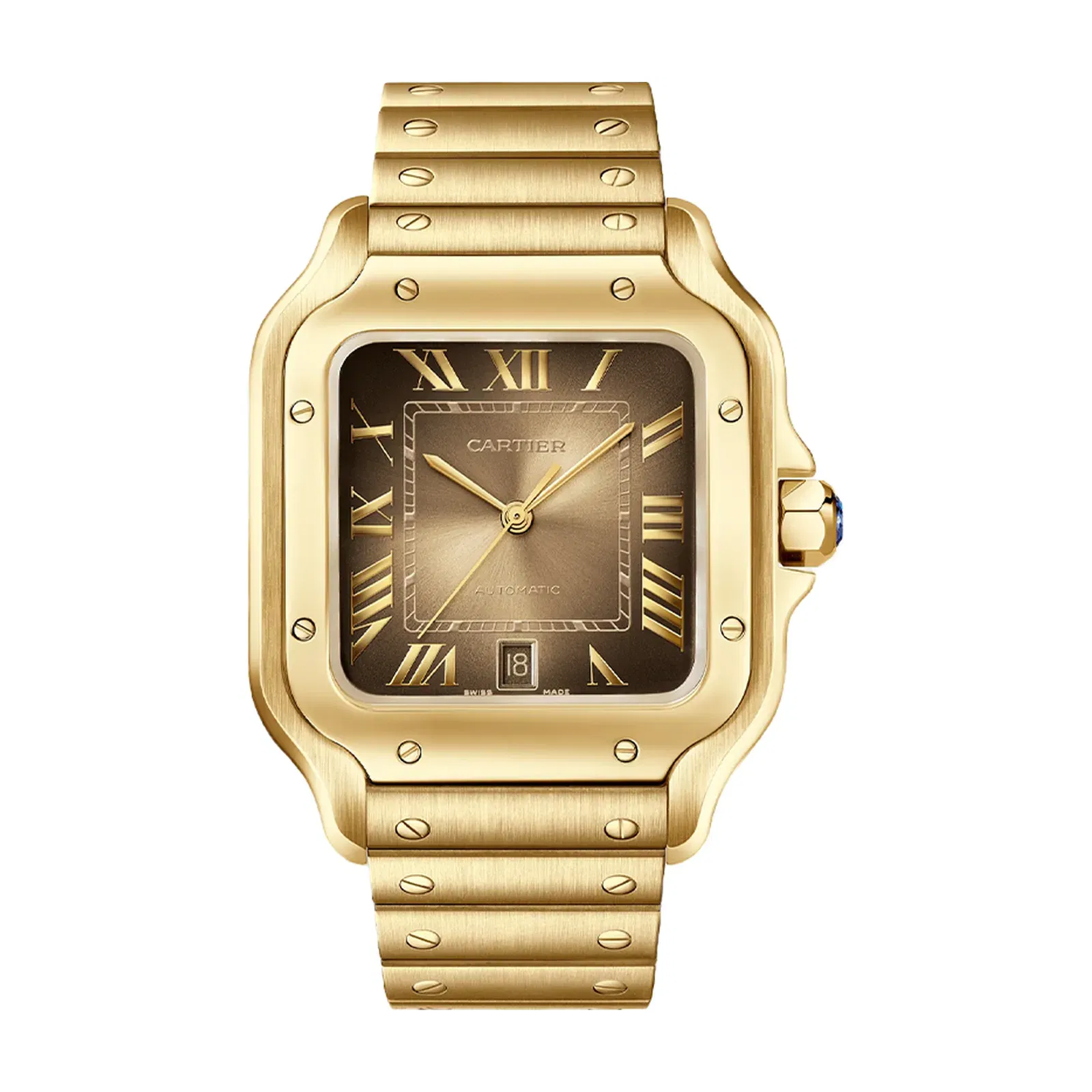 CARTIER SANTOS DE CARTIER WATCH LARGE MODEL, AUTOMATIC MOVEMENT, YELLOW GOLD, INTERCHANGEABLE METAL AND LEATHER BRACELETS