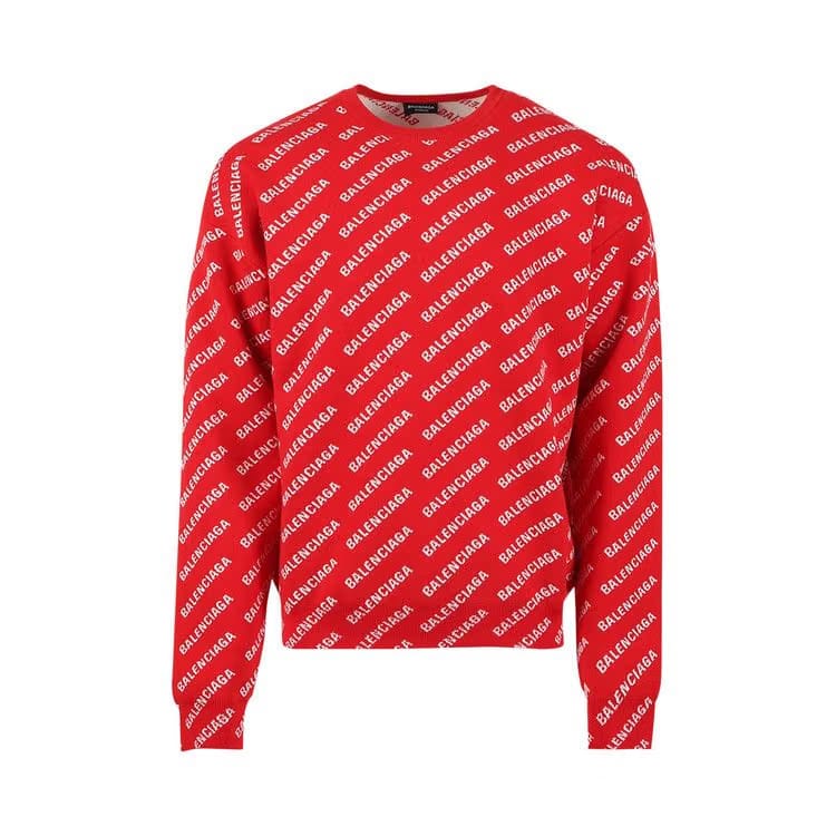Balenciaga All Over Logo Crewneck Red/White