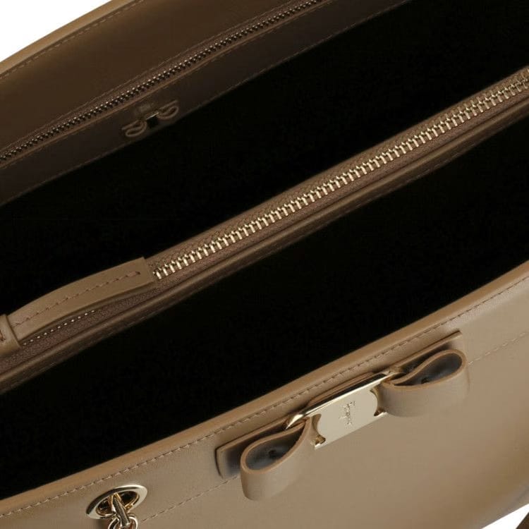 Ferragamo Vara Bow Smooth Leather Tote Camel