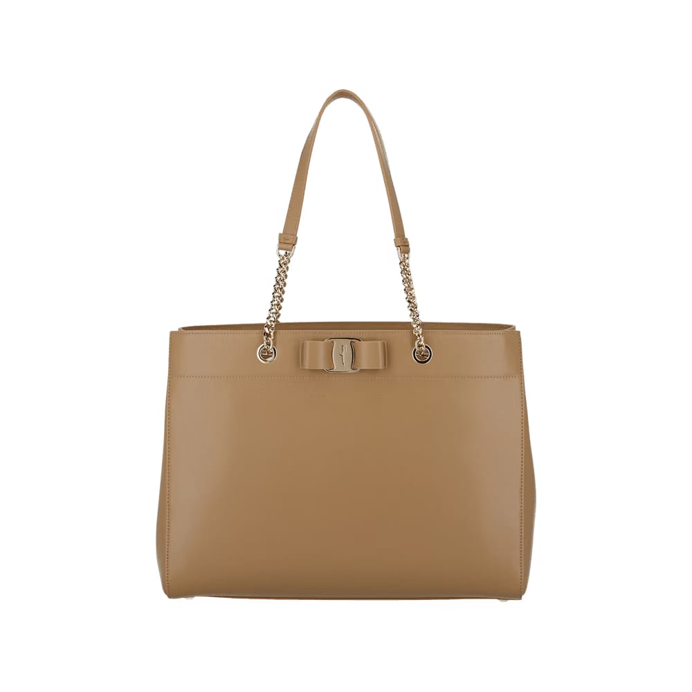 Ferragamo Vara Bow Smooth Leather Tote Camel