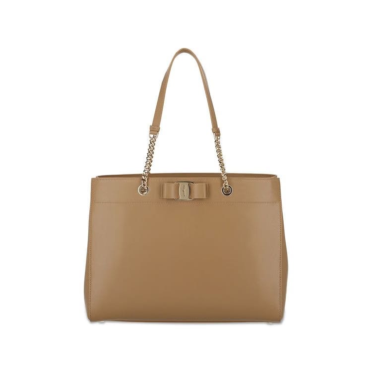 Ferragamo Vara Bow Smooth Leather Tote Camel