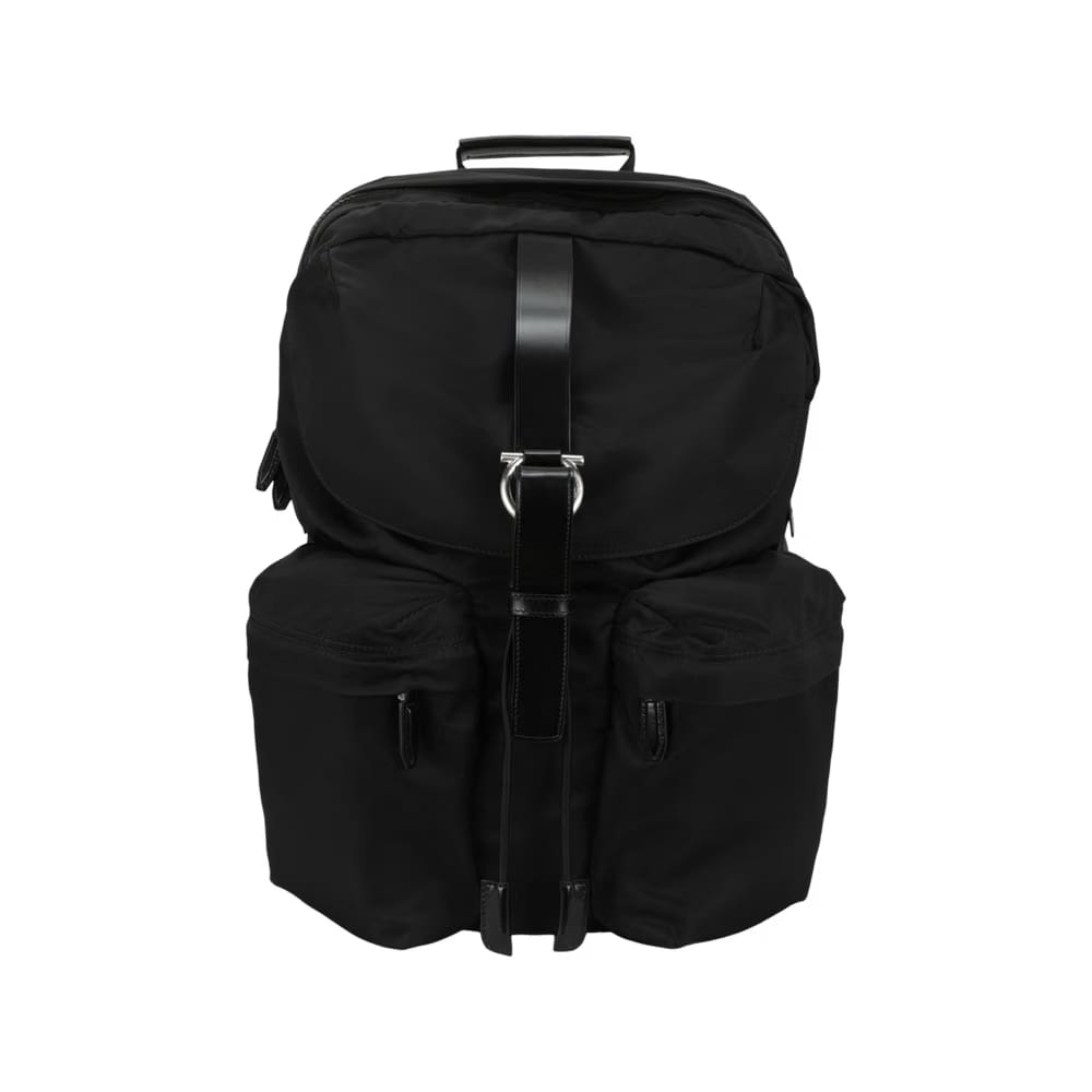 Ferragamo Nylon Gancini Technical Backpack Black