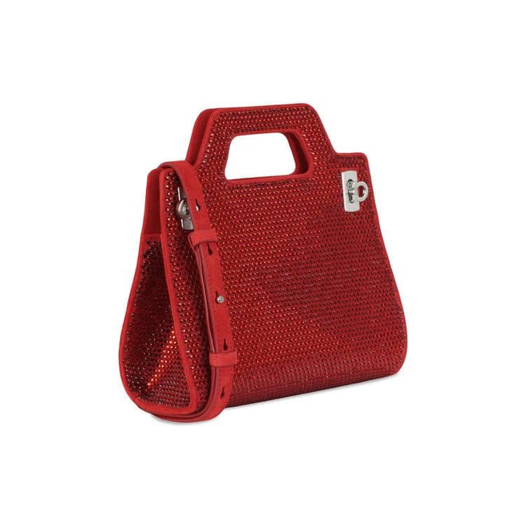 Ferragamo Wanda Mini Stain And Strass Top-Handle Bag Red