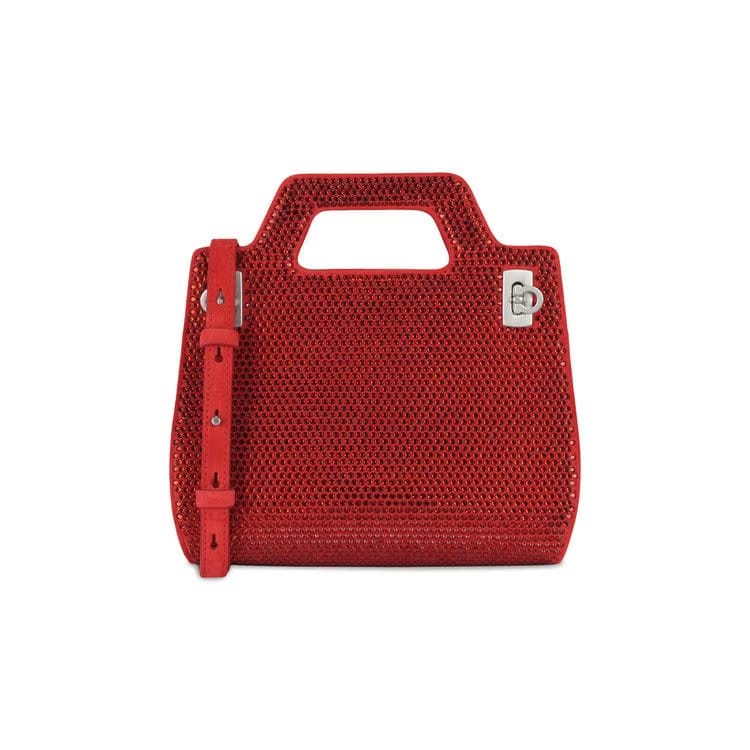 Ferragamo Wanda Mini Stain And Strass Top-Handle Bag Red