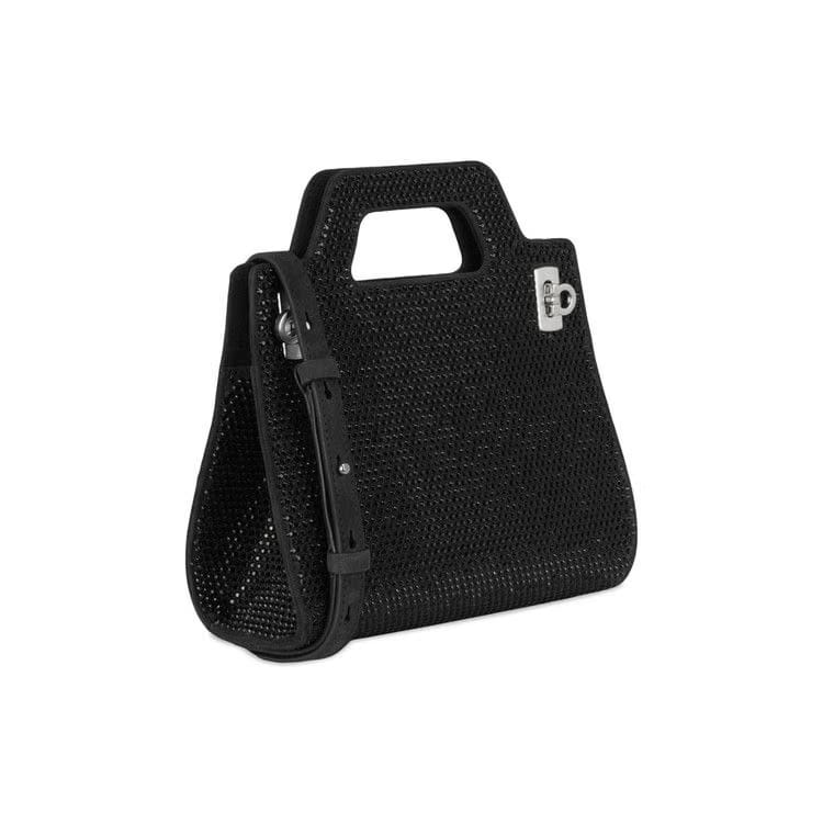 Ferragamo Wanda Mini Stain And Strass Top-Handle Bag Black