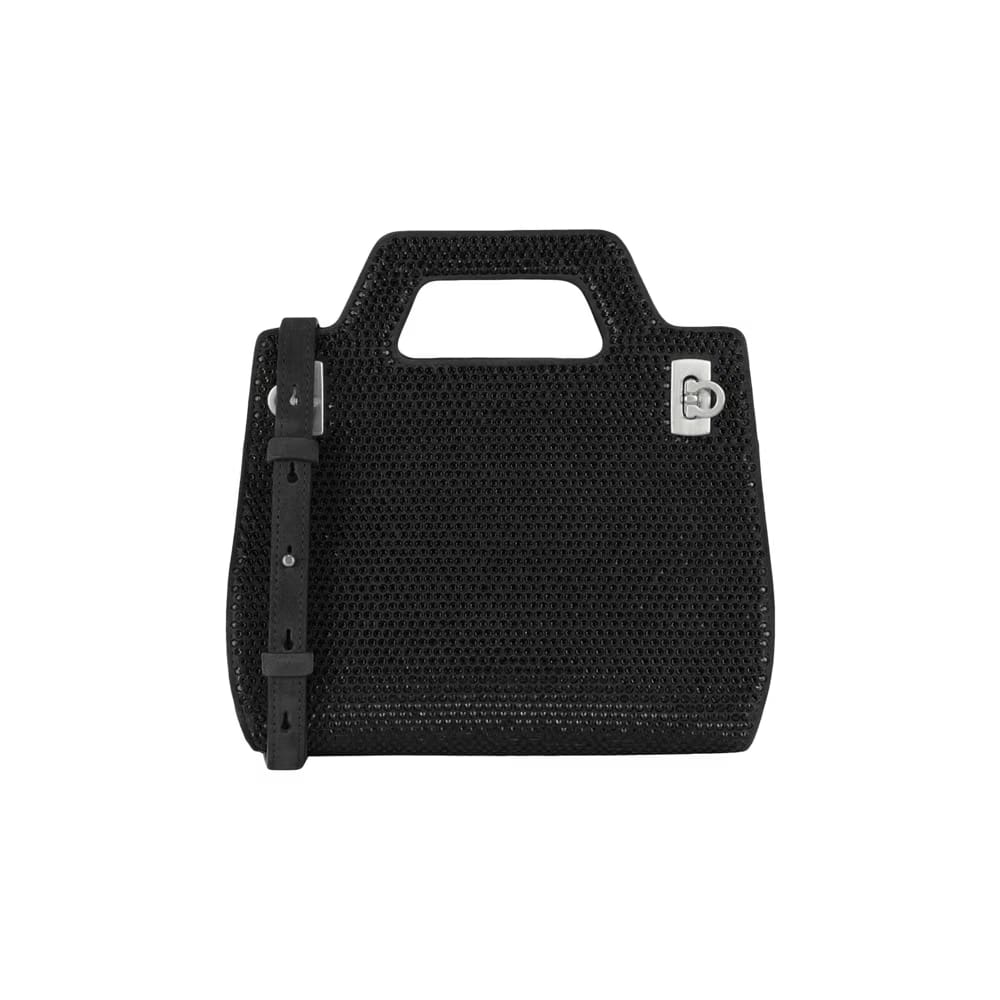 Ferragamo Wanda Mini Stain And Strass Top-Handle Bag Black
