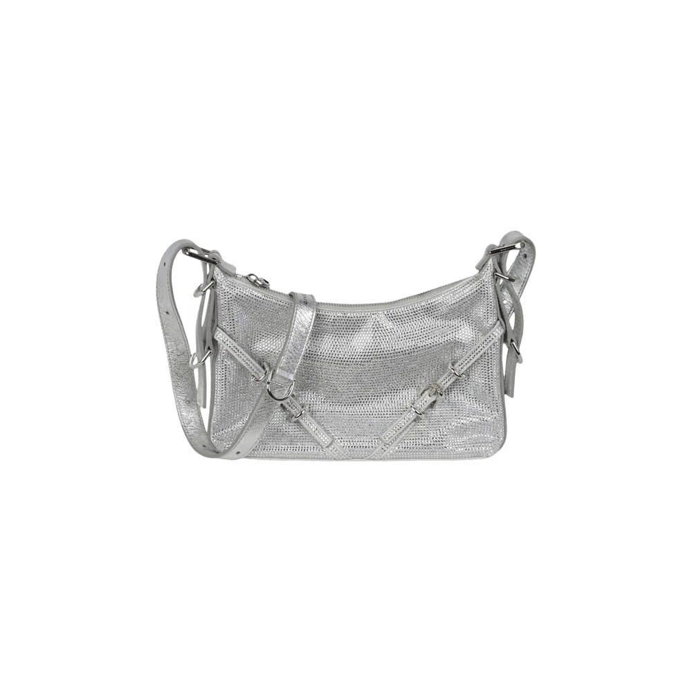 Givenchy Mini Voyou Satin And Strass Shoulder Bag Silver Grey