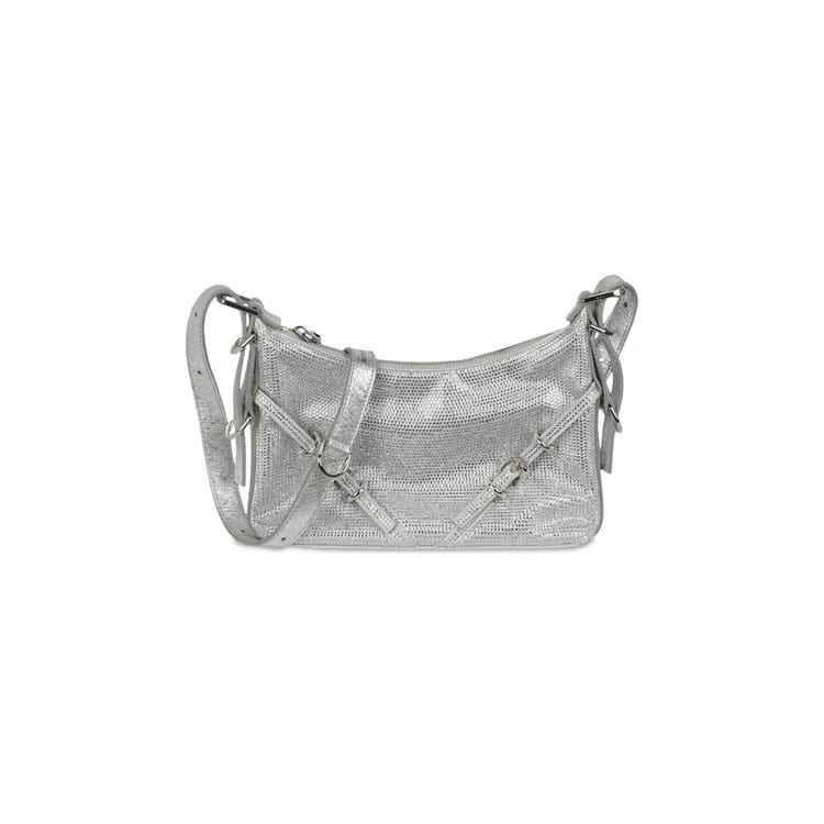 Givenchy Mini Voyou Satin And Strass Shoulder Bag Silver Grey