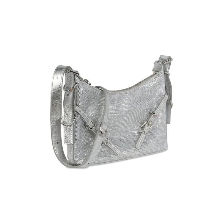 Givenchy Mini Voyou Satin And Strass Shoulder Bag Silver Grey