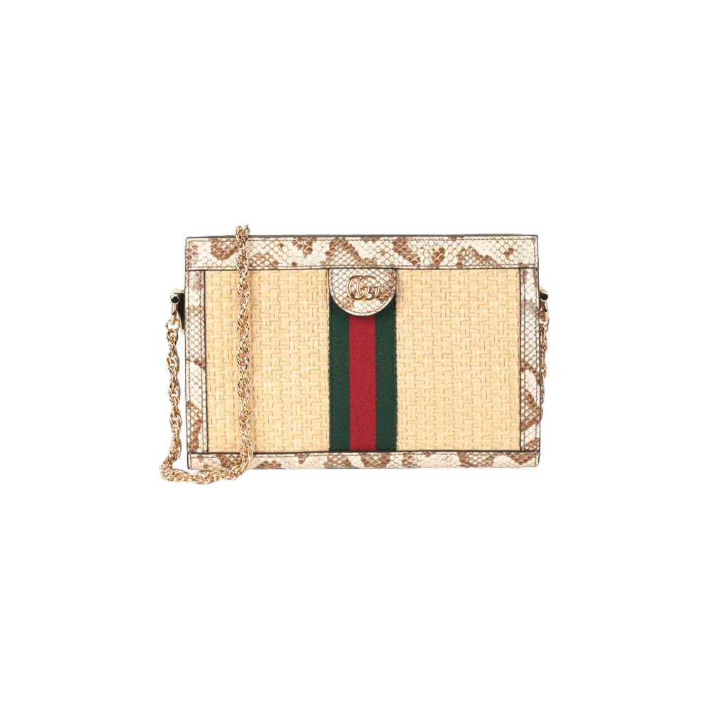 Gucci Ophidia Straw Small Shoulder Bag Natural