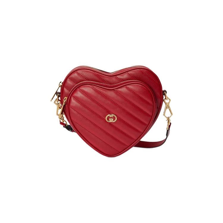 Gucci Interlocking G Mini Heart Shoulder Bag Hibiscus Red