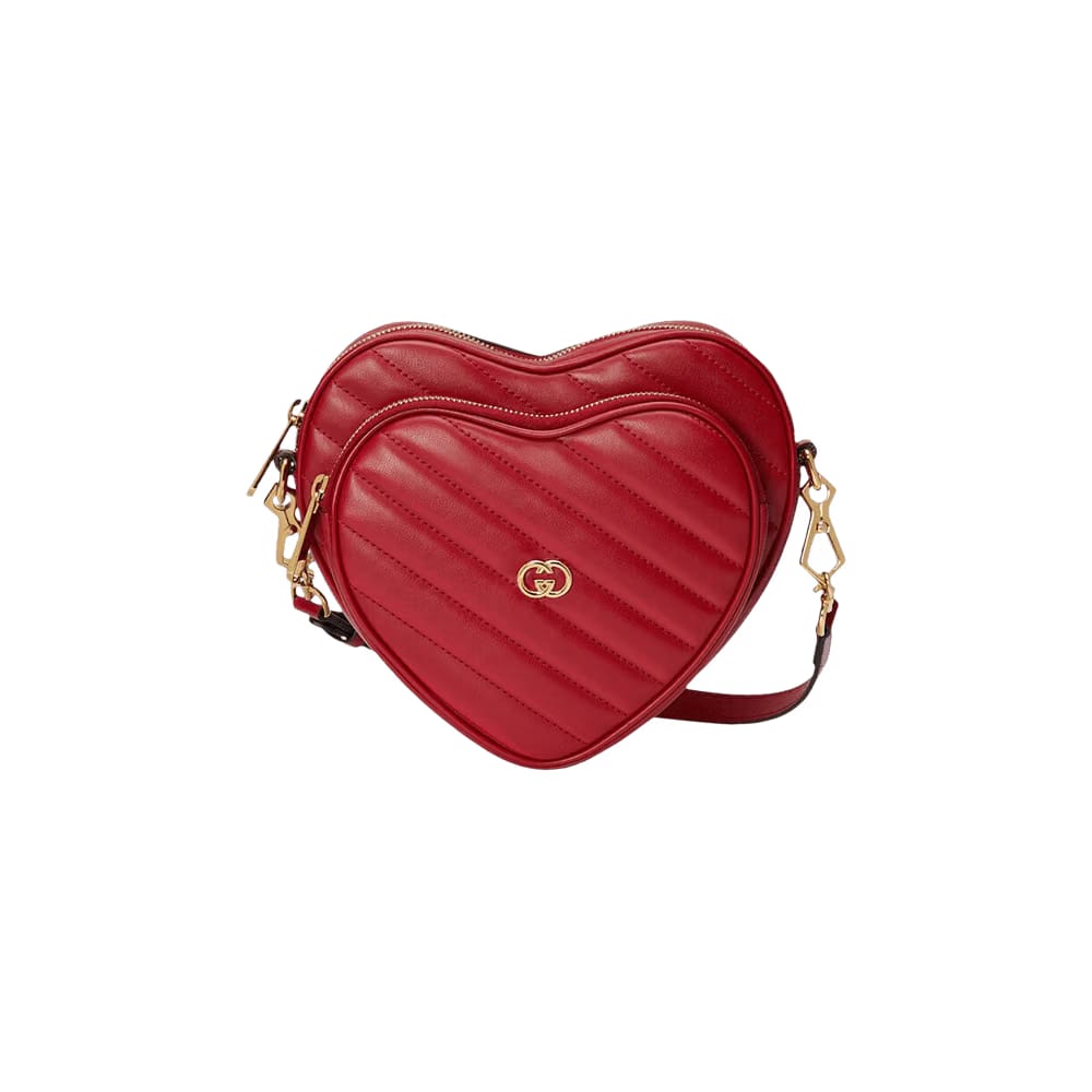Gucci Interlocking G Mini Heart Shoulder Bag Hibiscus Red