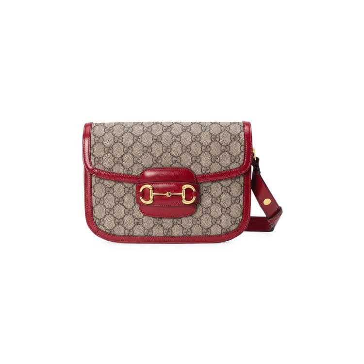 Gucci 1995 Horsebit Shoulder Bag Beige/New Cherry Red