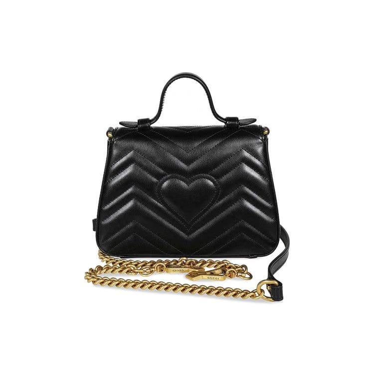 Gucci Chevron Leather GG Marmont Mini Top Handle Bag Nero