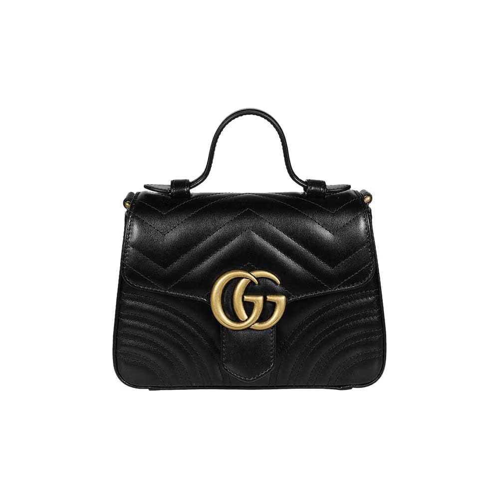Gucci Chevron Leather GG Marmont Mini Top Handle Bag Nero