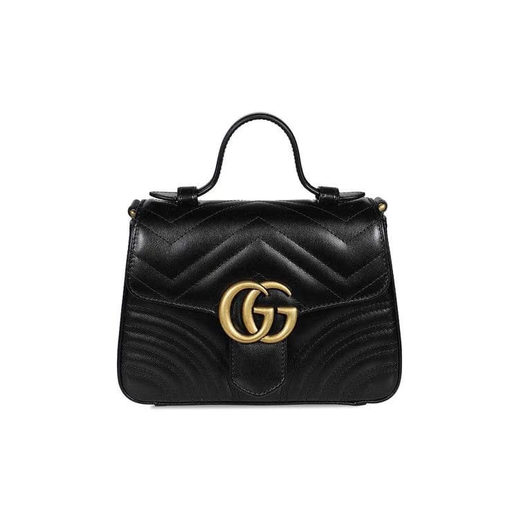 Gucci Chevron Leather GG Marmont Mini Top Handle Bag Nero