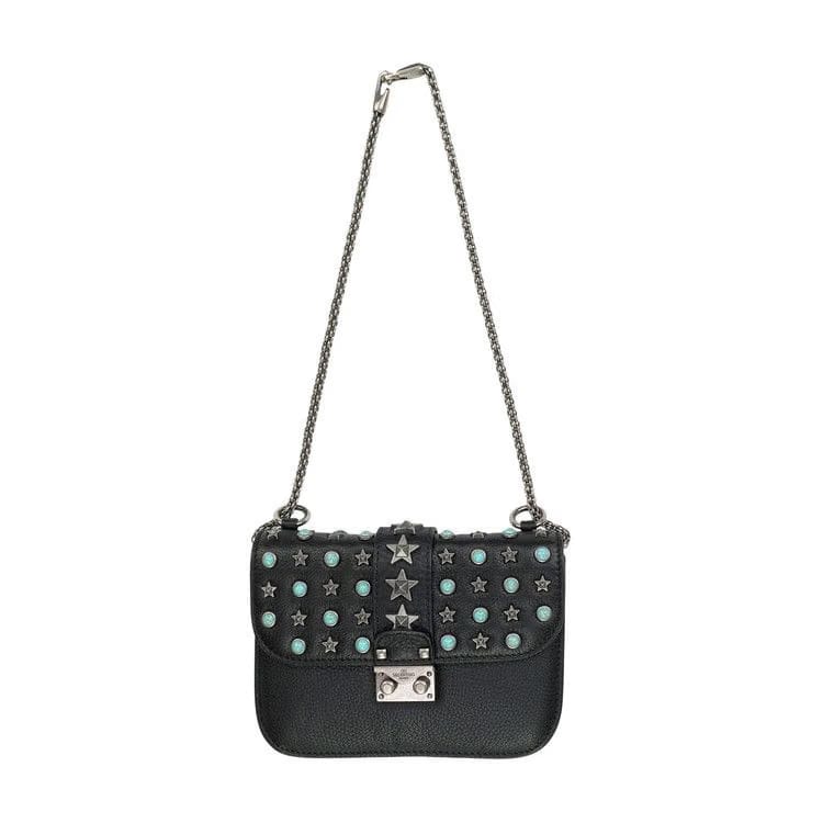 Valentino Glam Lock Star Studded Shoulder Bag Black