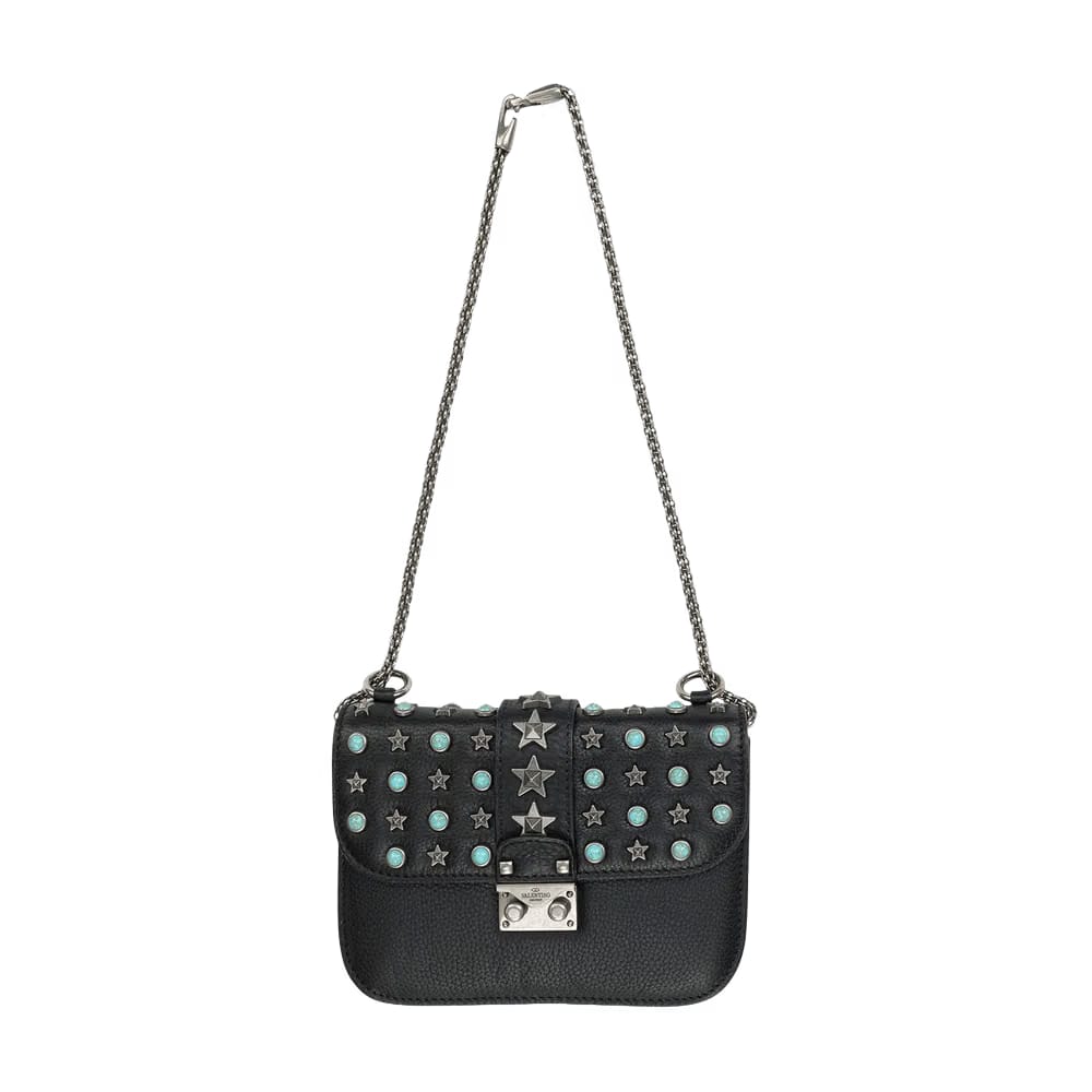 Valentino Glam Lock Star Studded Shoulder Bag Black