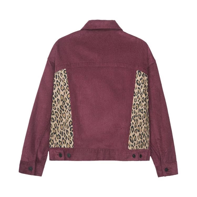 Brain Dead Corduroy Leopard Contrast Trucker Jacket Maroon/Leopard